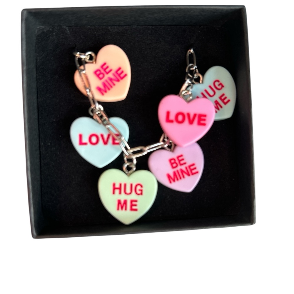 Conversation Hearts Charm Paperclip Necklace Valentine Coquette Jewelry Gift - Picture 5 of 6